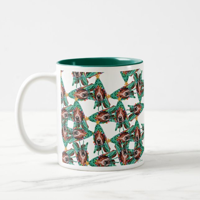 Funny Basset Hound Weihnachtsmuster Zweifarbige Tasse (Links)