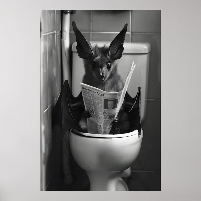 Funny Bat Bathroom Print, Toilet Newspaper Poster (Vorne)