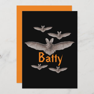 Funny Batty Vintag Bats Schwarz und Orange Karte