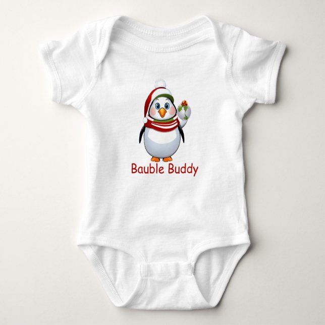 Funny Bauble Buddy Penguin Weihnachten Baby Strampler (Vorderseite)