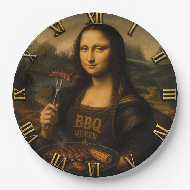 Funny BBQ Mona Lisa Pappteller (Vorderseite)