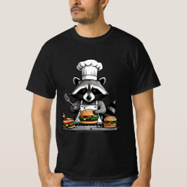 Funny BBQ Raccoon Flipping Burgers  T-Shirt