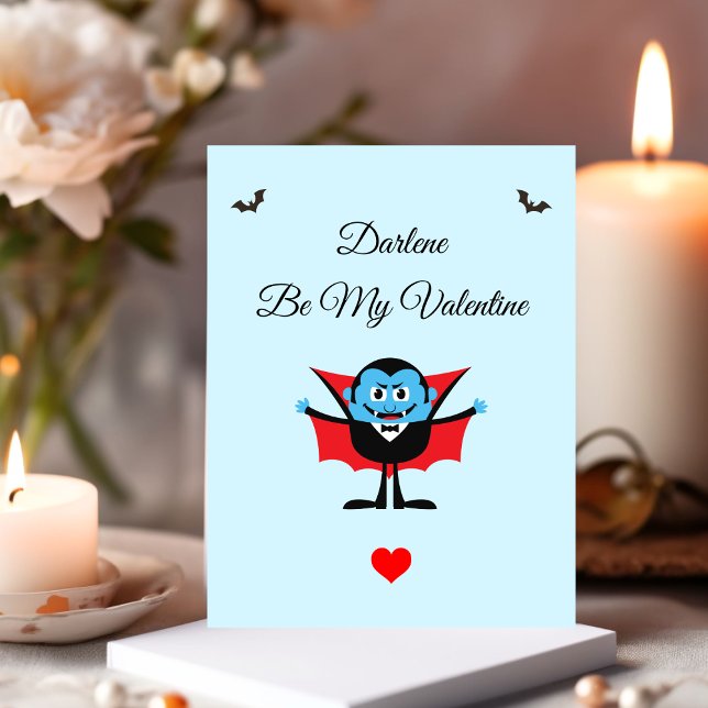 Funny Be mein Valentine Cartoon Vampire Bat Name Postkarte (Von Creator hochgeladen)