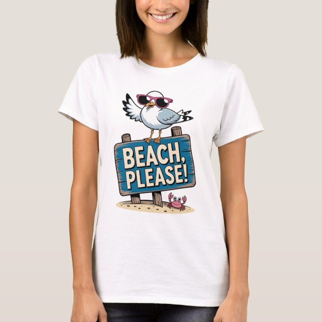 Funny Beach Bitte Seagull Pink Brille Sommer T-Shirt (Vorderseite)