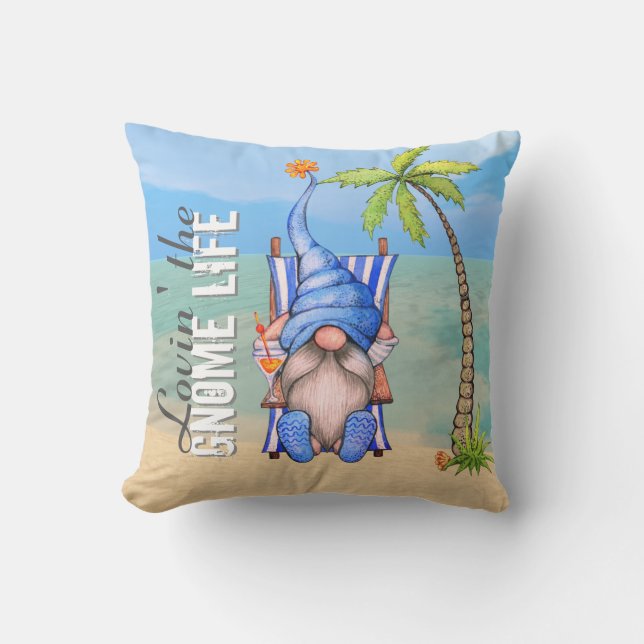 Funny Beach Chair Gnome Palm Tree Kissen (Vorderseite)