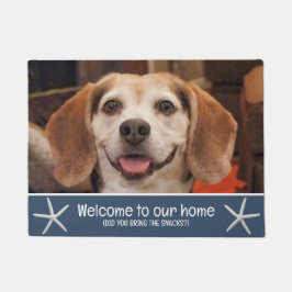 Funny Beach Dog Foto Begrüßung Snacks Navy Blue Fußmatte