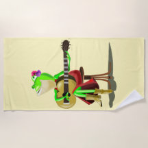 Funny Beach Handtuch Frosch Gitarrenmusik spielen