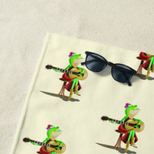 Funny Beach Handtuch mit Frosch spielen Gitarre
