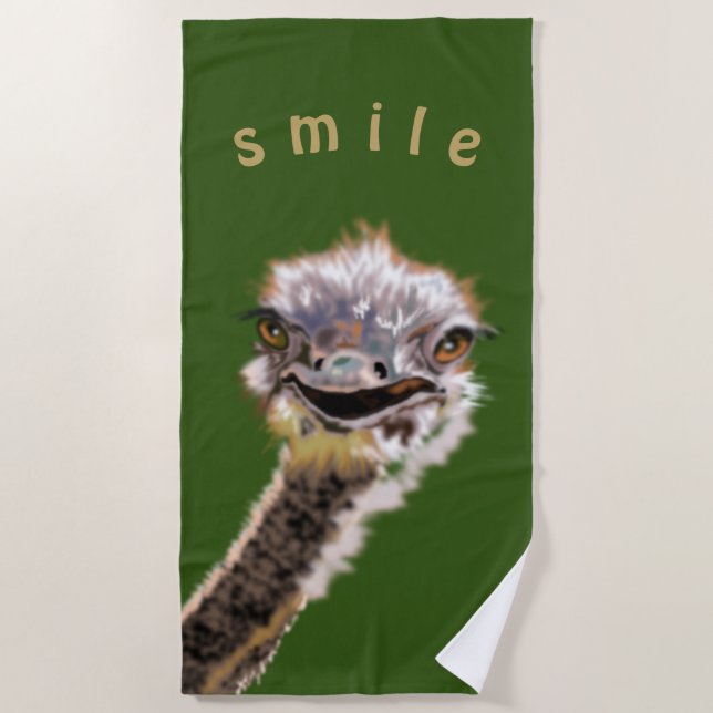 Funny Beach Handtuch mit Happy Ostrich - Lächeln (Vorderseite)