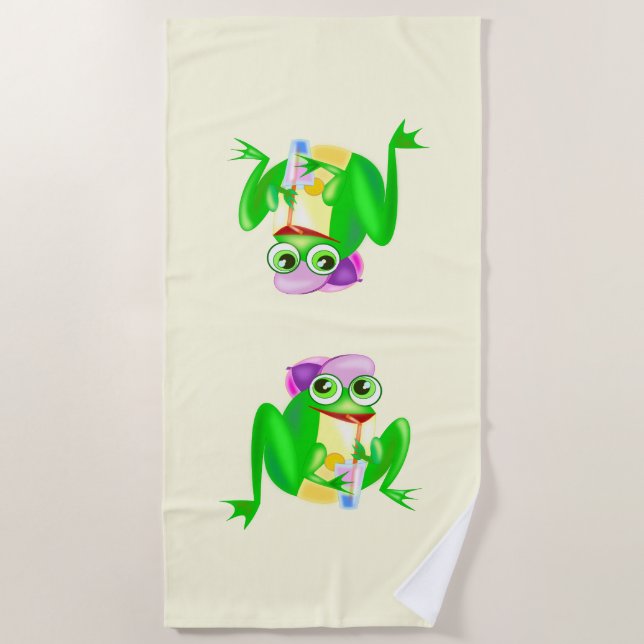 Funny Beach Handtuch mit Happy Party Frogs (Vorderseite)