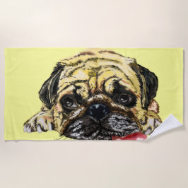 Funny Beach Handtuch mit Mops Dog - Custom Colors