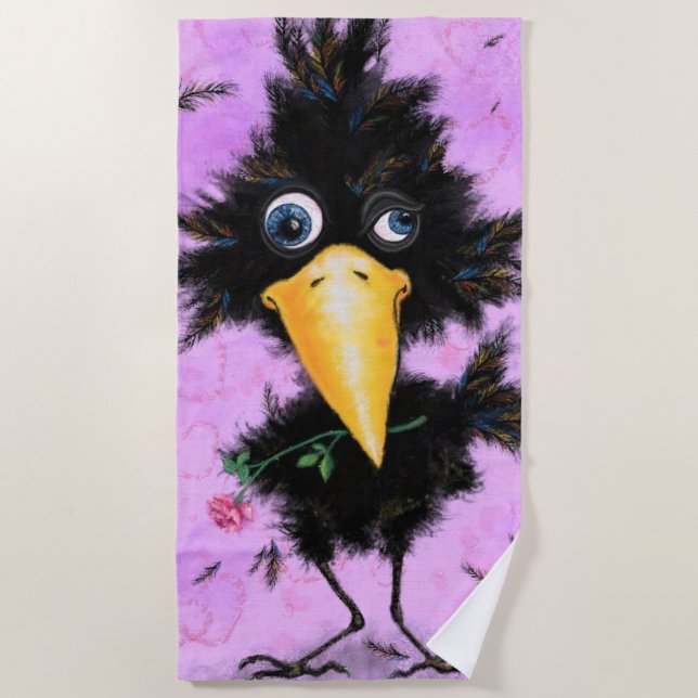 Funny Beach Handtücher Romantic Bird mit Rose (Vorderseite)