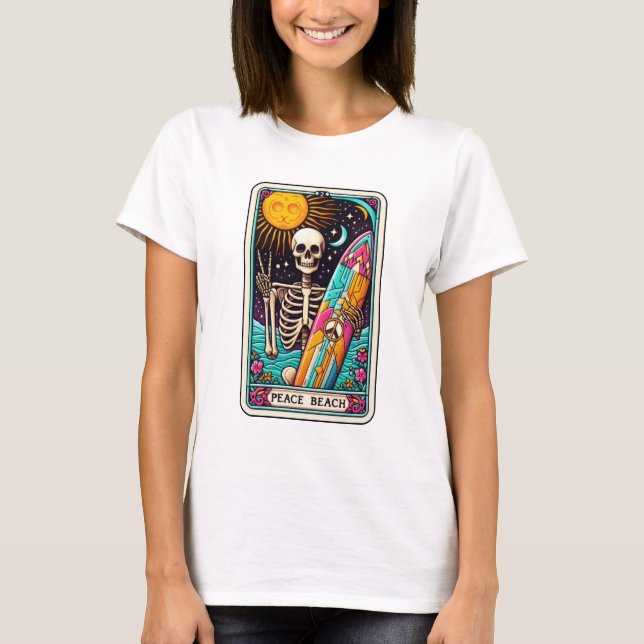 Funny Beach Peace Beach Skeleton Tarot T-Shirt (Vorderseite)
