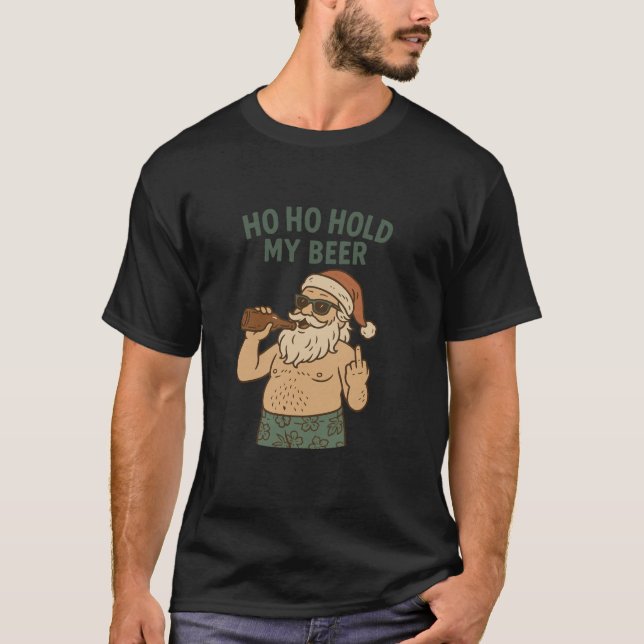 Funny Beach Santa Ho halten Sie meine Biere Middle T-Shirt (Vorderseite)