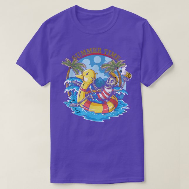 Funny Beach Summer Time Skeleton Duck Float Appare T-Shirt (Design vorne)