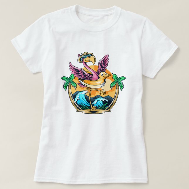 Funny Beach Tropical Flamingo T - Shirt (Design vorne)
