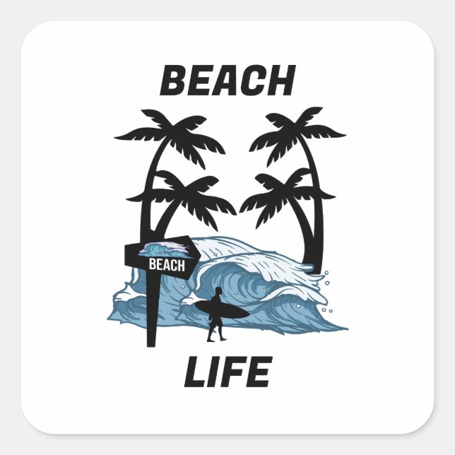 Funny Beach Wave Quadratischer Aufkleber (Vorderseite)