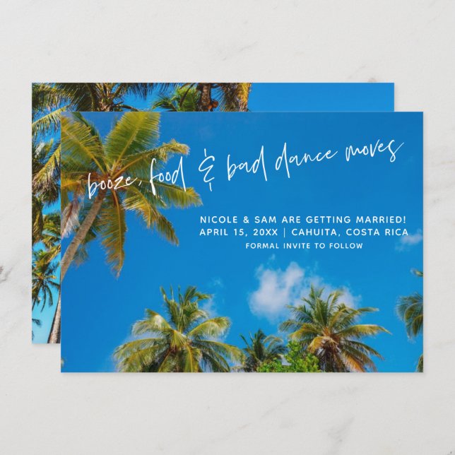 Funny Beach Wedding Foto Save the Date (Vorne/Hinten)