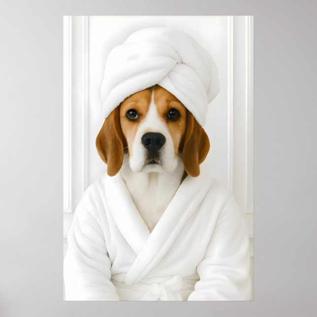 Funny Beagle Bathroom Print, Beagle In Bathrobe Poster (Vorne)