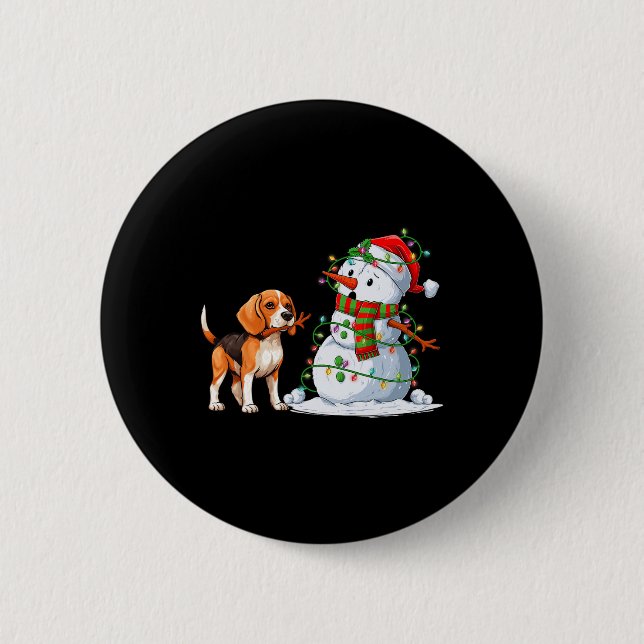 Funny Beagle Dog Snowman Weihnachtsbaum Lichter Xm Button (Vorderseite)