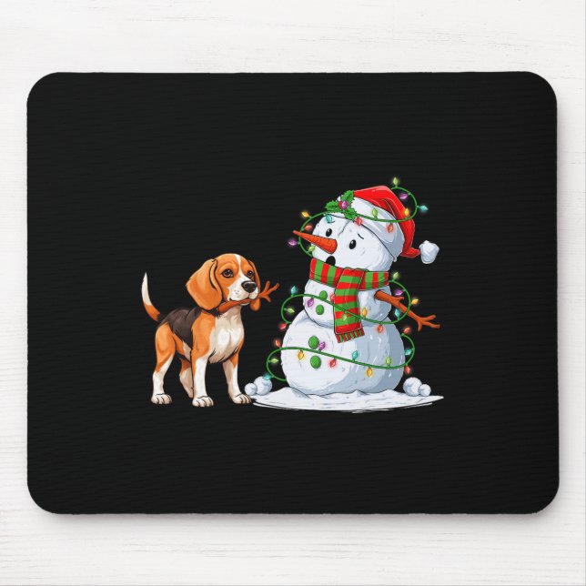 Funny Beagle Dog Snowman Weihnachtsbaum Lichter Xm Mousepad (Vorne)
