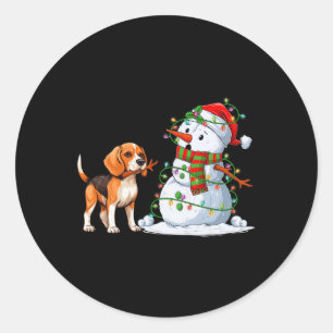 Funny Beagle Dog Snowman Weihnachtsbaum Lichter Xm Runder Aufkleber