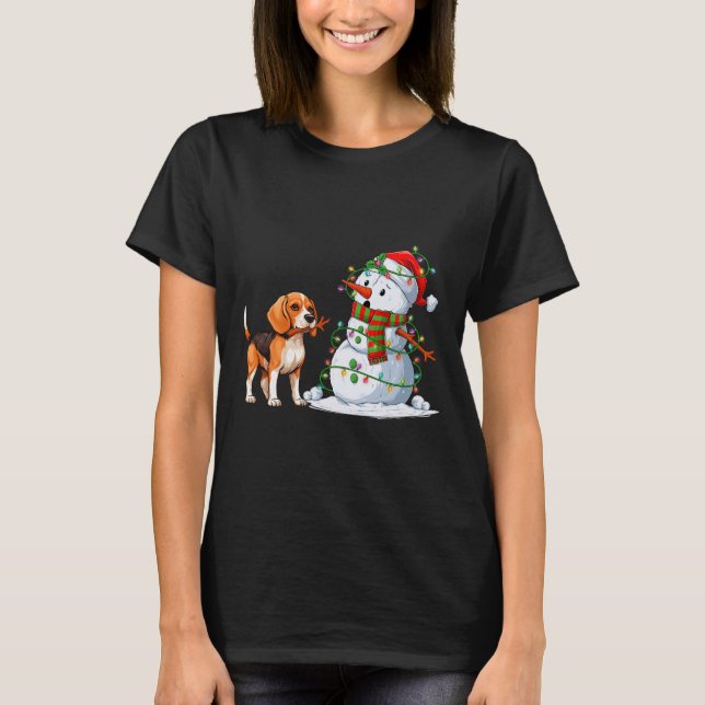 Funny Beagle Dog Snowman Weihnachtsbaum Lichter Xm T-Shirt (Vorderseite)