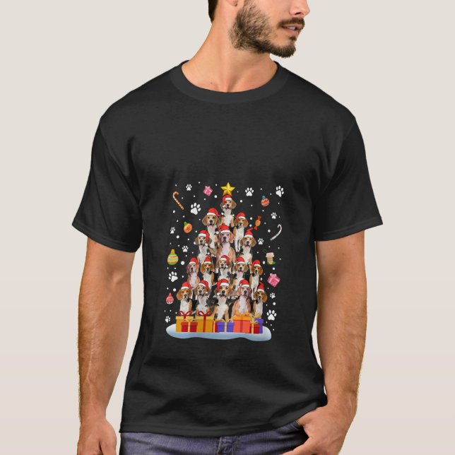 Funny Beagle Dog Ugly Sweater Weihnachtsbaum Xmas T-Shirt (Vorderseite)