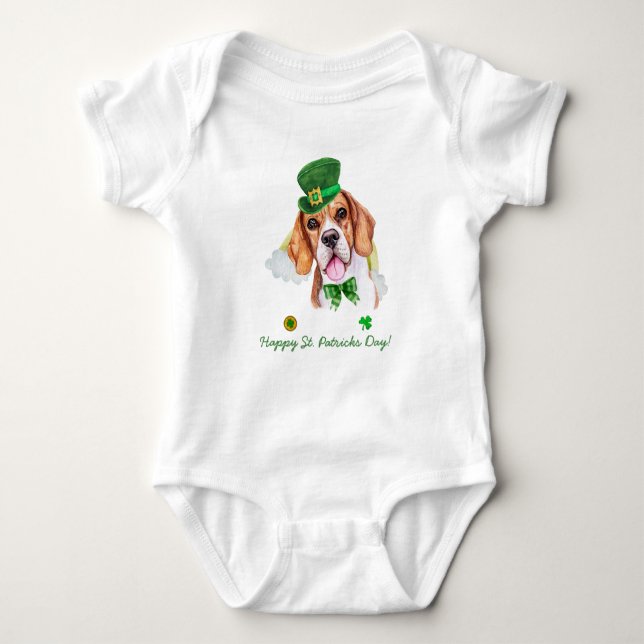 Funny Beagle Gold St Patricks Day Baby Strampler (Vorderseite)