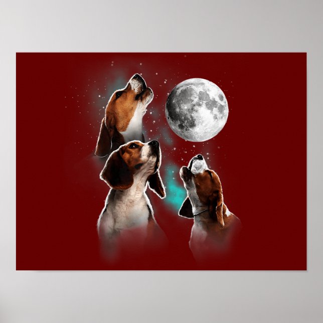 Funny Beagle Hund / Beagle Howling at Moon Poster (Vorne)