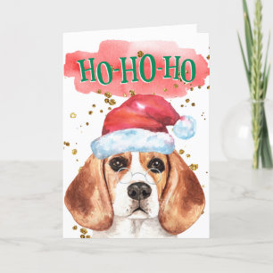 Funny Beagle in Weihnachtsmannmütze-Schattierungen Feiertagskarte