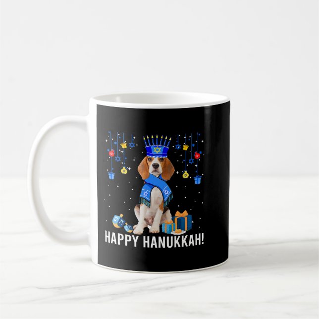 Funny Beagle Menorah Hat Weihnachts-Happy Hanukkah Kaffeetasse (Links)