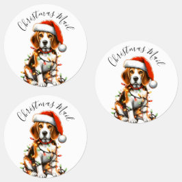 Funny Beagle Modern Cute Christmas lights Etiketten