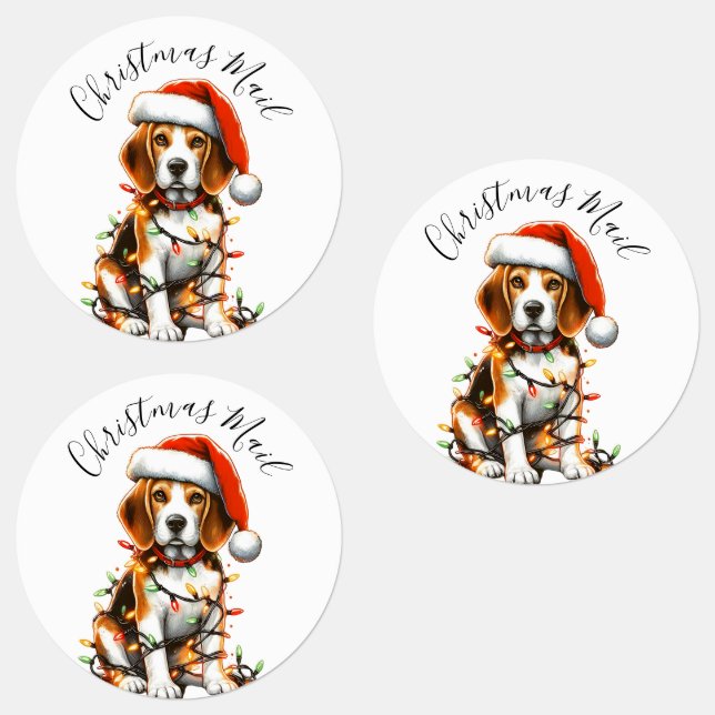 Funny Beagle Modern Cute Christmas lights Etiketten (Gruppe)