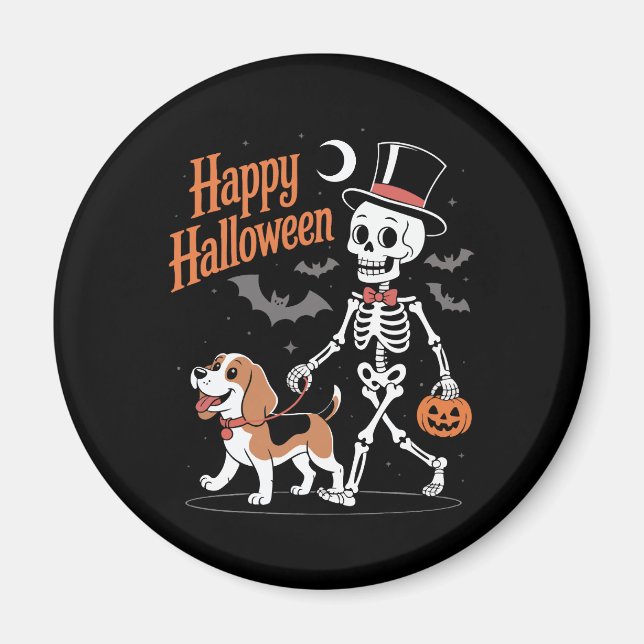 Funny Beagle Skeleton Dog Walking Magnet (Vorne)