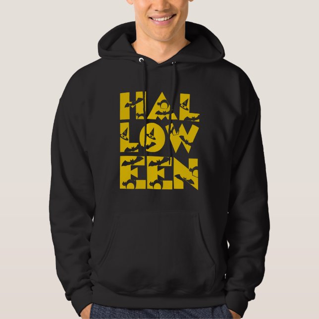 Funny Beängstigend Black Cat Bat Hexenhut TextHall Hoodie (Vorderseite)