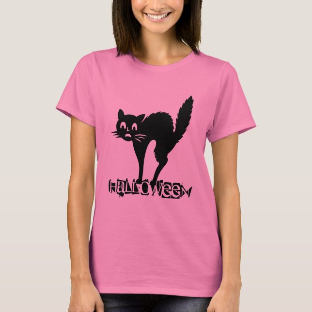 Funny Beängstigend Black Cat Halloween Typografie T-Shirt (Vorderseite)