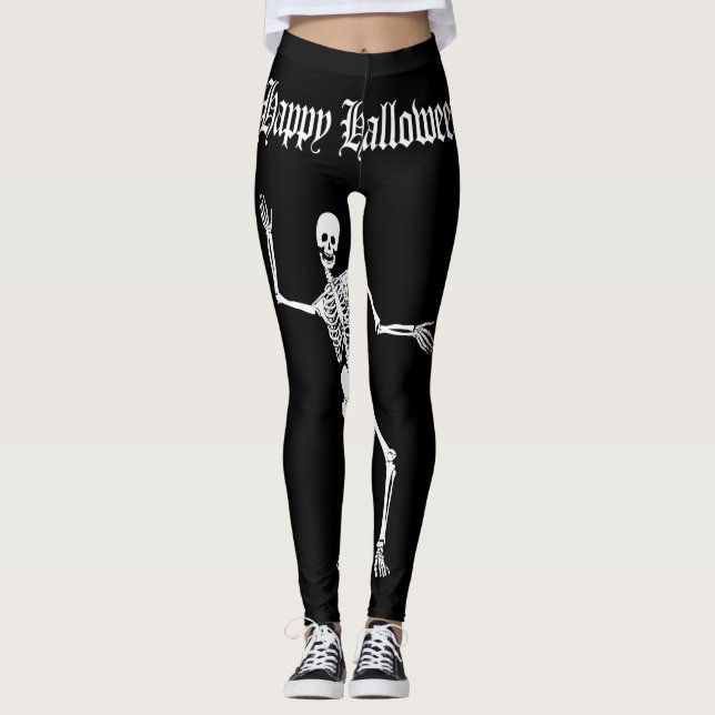 Funny Beängstigend Skeleton Happy Halloween Leggings (Vorderseite)