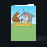 Funny Bear and Shark Birthday Card Karte<br><div class="desc">Auf dieser lustigen Geburtstagskarte finden Sie einen Bären und einen Hai,  der in einem Kinderbecken Geburtstagskuchen und Eis genießen kann. Das ist eine tolle Geburtstagsparty. ©2015 Chuck Ingwersen</div>