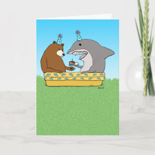 Funny Bear and Shark Birthday Card Karte