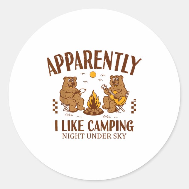 Funny Bear Apparently, I Like Camng  Runder Aufkleber (Vorderseite)