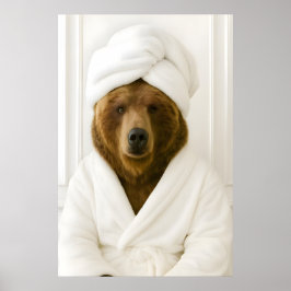 Funny Bear Bathroom Print, Bear In Bathrobe Poster