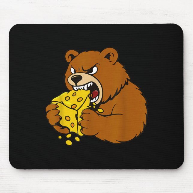 Funny Bear Eating Cheese Illustration For Food Lov Mousepad (Vorne)