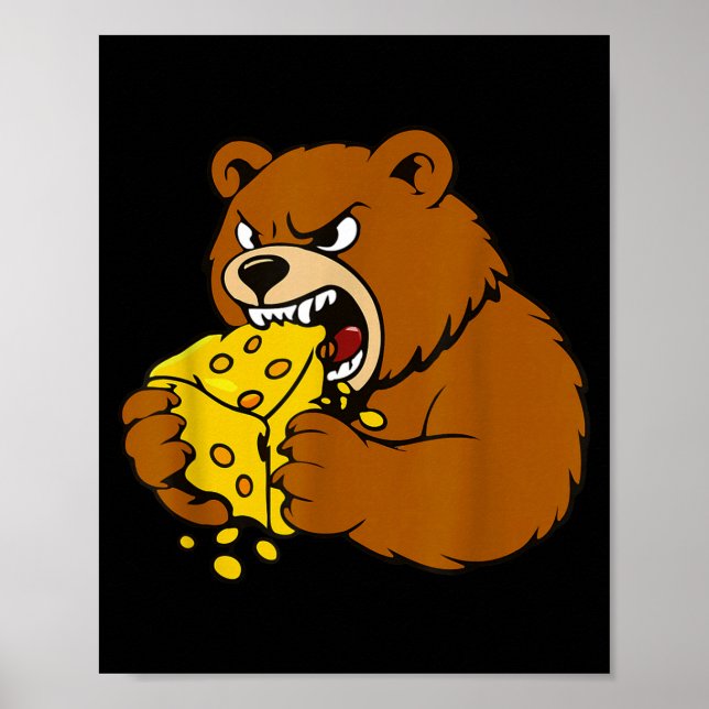 Funny Bear Eating Cheese Illustration For Food Lov Poster (Vorne)
