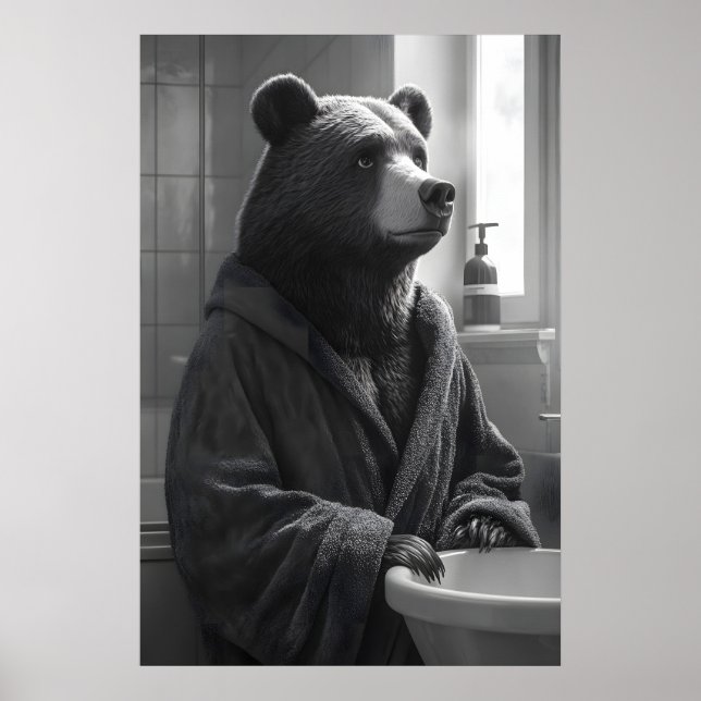 Funny Bear in Bathrobe Print, Quirky Bathroom Poster (Vorne)