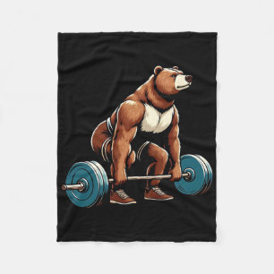 Funny Bear Lifting Weight Bodybuilding Workout Gy Fleecedecke