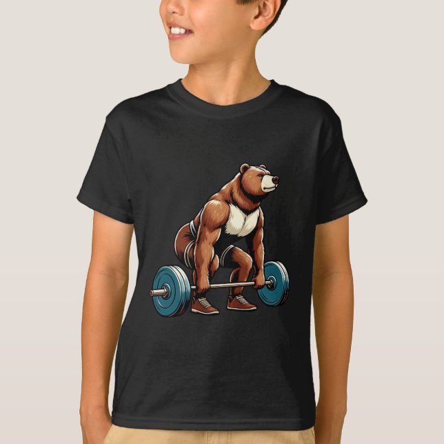 Funny Bear Lifting Weight Bodybuilding Workout Gy T-Shirt (Vorderseite)