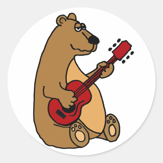 Funny Bear Playing Guitar Runder Aufkleber (Vorderseite)