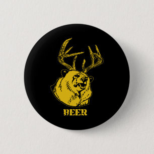 Funny Bear Plus Deer Gleich Bier Hirsch Jagd USA Button