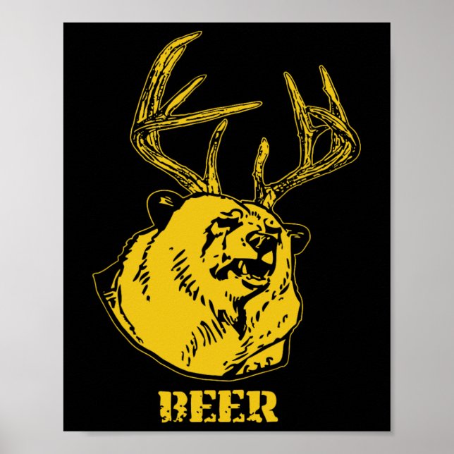 Funny Bear Plus Deer Gleich Bier Hirsch Jagd USA Poster (Vorne)